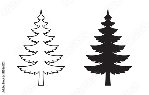 Fir Tree Icons thin line and silhouette vector icon stock illustration