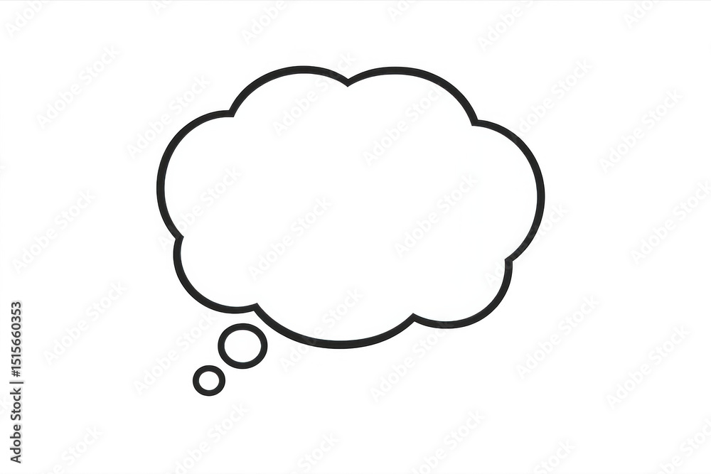 White thought bubble with black outline symbolizing thinking, ideas, and communication, placed on a transparent background White thought bubble with black outline symbolizing thinking, ideas, and communication, placed on a transparent background