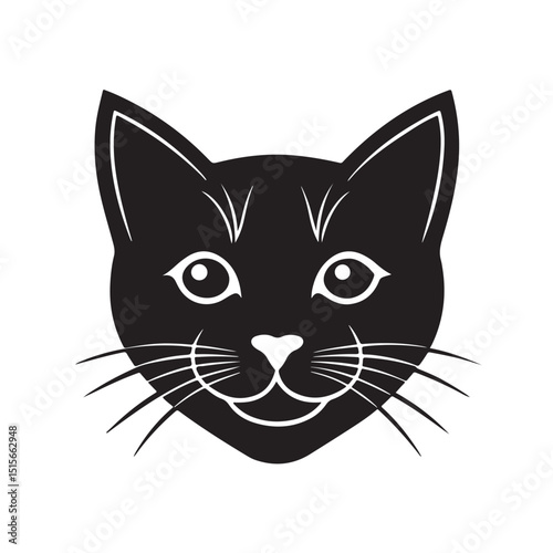 Black Cat Head with Whiskers and Sweet Friendly Expression