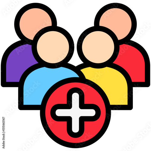 Group Invite outline color, mini illustration icon. use for modern concept, print, UI, UX kit, web and app development. Vector related to account management, ecommerce, banking and finance.