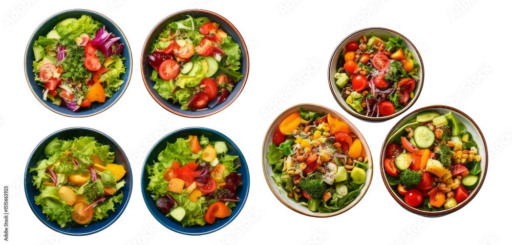 Fresh Colorful Vegetable Salads in Modern Bowls on White Background, Isolated on Transparent, white background Fresh Colorful Vegetable Salads in Modern Bowls on White Background, Isolated on Transparent, white background
