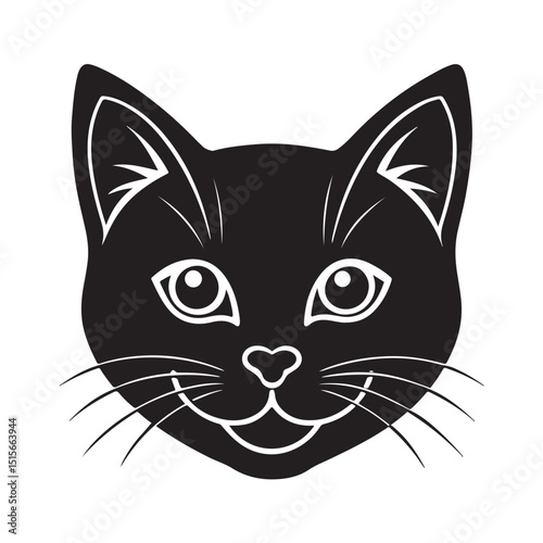 Smiling Black Cat Face with Big Eyes and Whiskers
