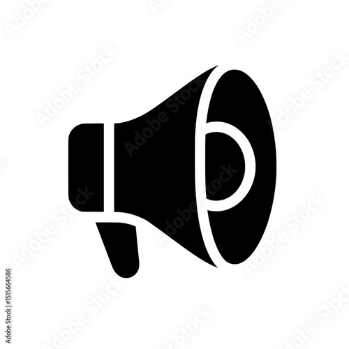 Classic Megaphone Shape in Solid Black Icon for Voice Amplification, Speech Delivery, and Mass Messaging