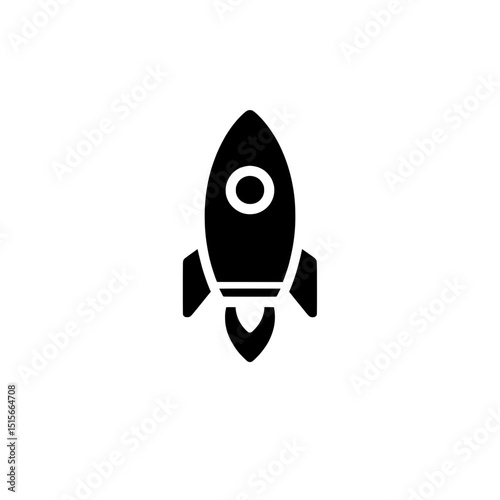 Rocket Icon with Circular Window in Solid Black for Space Exploration, Science, and Innovation Concepts