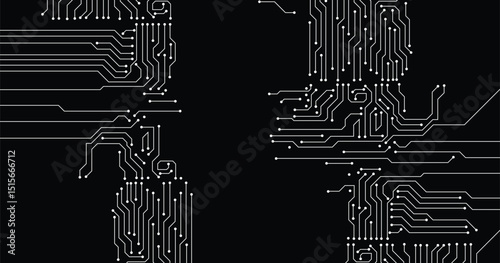 White lines and dots circuit design with black background. Vector illustration.