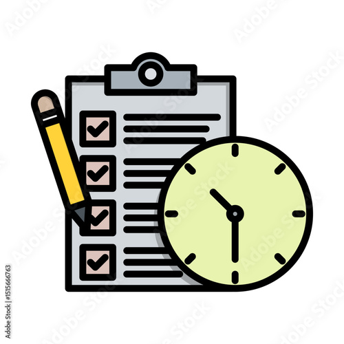 Task Management Checklist with Clock and Pencil Icon Illustration