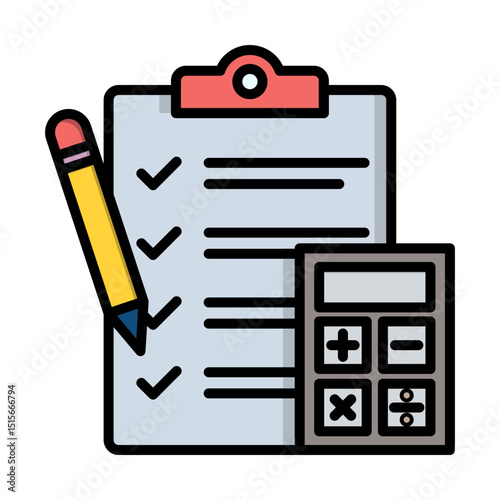 Illustration of a Checklist, Pencil, and Calculator for Task Management
