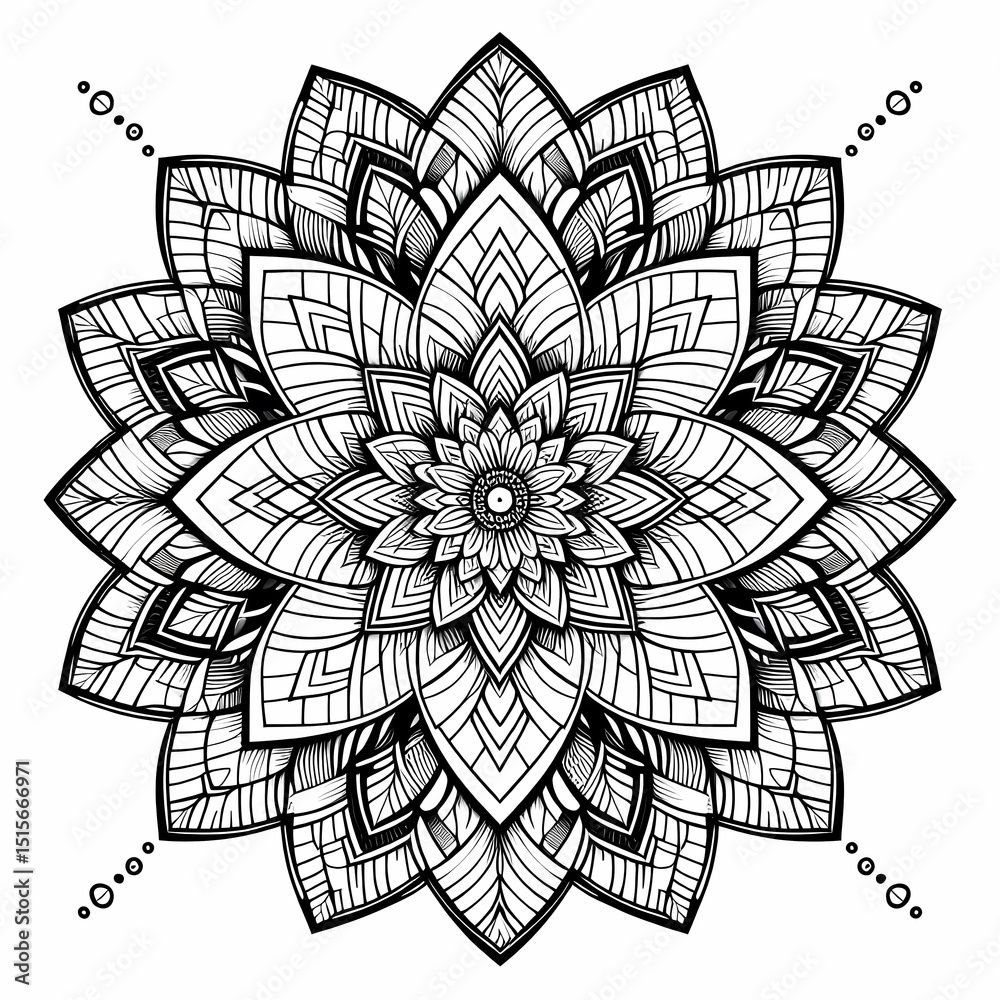 Obraz premium Geometric Flower Mandala – Intricate Coloring Page for Adults. Generative AI