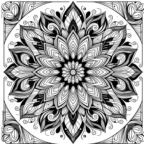 Modern Mandala Coloring Page – Mindful Art for Adults. Generative AI