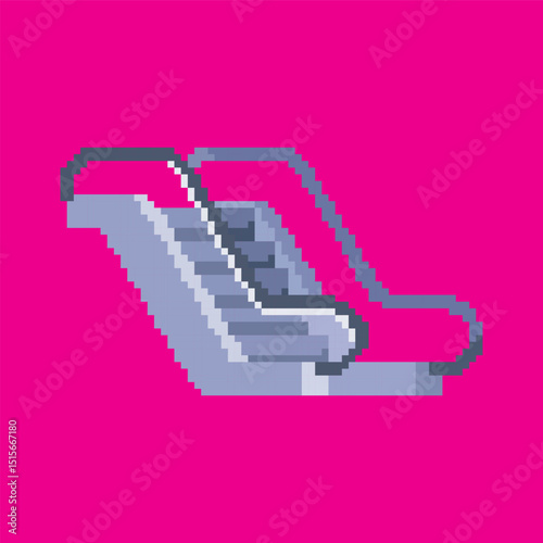 escalator pixel art, vector illustration on isolated background.