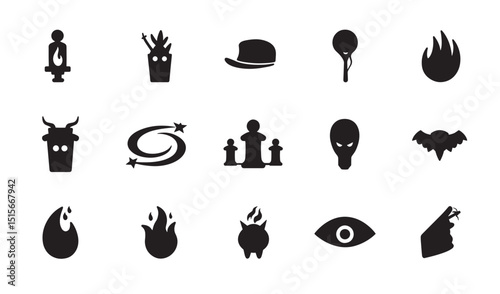 Collection of black silhouette icons representing mystical or supernatural symbols for various purposes