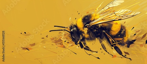 Vibrant bee in motion against a golden backdrop