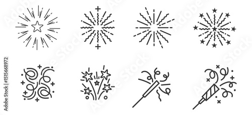 Celebration Fireworks Party Burst, Sparkle, Confetti Icons