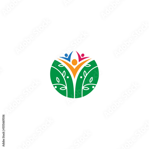 Green earth logo with happy people