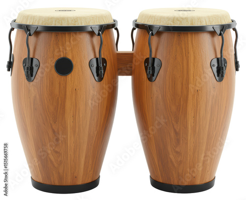 Wooden Conga Drums Set with Black Hardware and Natural Drum Heads in Studio Setting