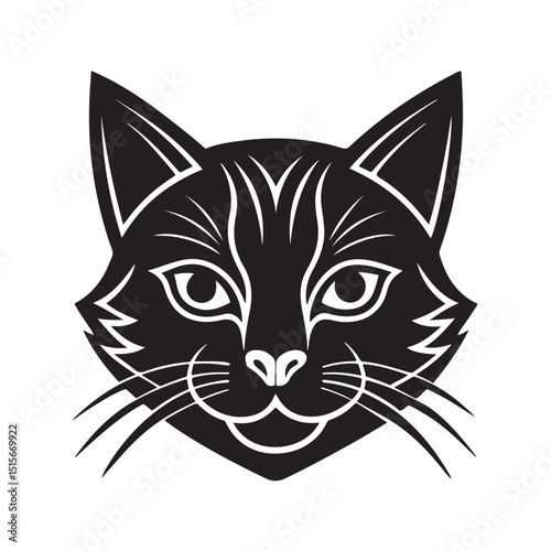 Elegant Black Cat Face with Bold Lines and Whiskers