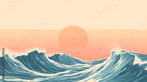 Ocean waves crashing at sunset.