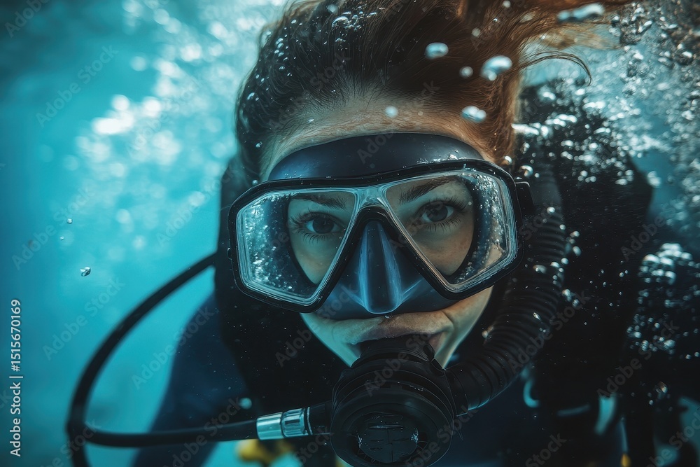 Scuba diver woman explores vibrant underwater world in warm tropical sea, Scuba diver woman swimming in the underwater sea Scuba diver woman explores vibrant underwater world in warm tropical sea, Scuba diver woman swimming in the underwater sea
