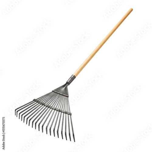 Metal rake with wooden handle
