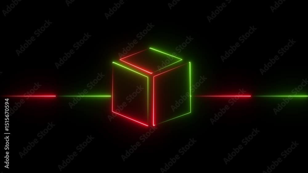 colorful Neon square frame. square magenta grid with neon  Animated grip black background 4k looping glow picking thin aqua line icon 