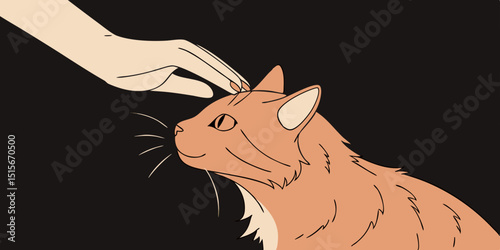 A cute yellow cat pet animal with green light eyes in black background vector illustration.