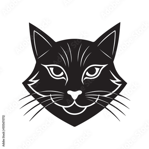 Stylized Black Cat Face with Sharp Eyes and Whiskers