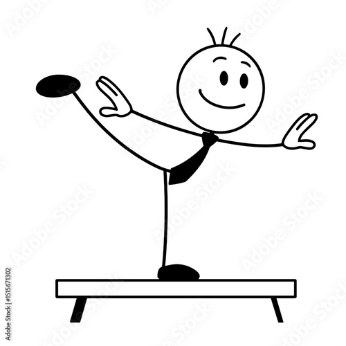 Stick figure balancing on gymnastics beam