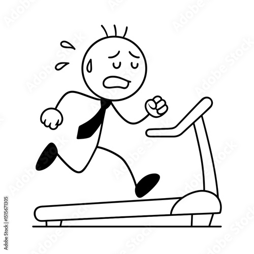 Sweaty stick figure running on treadmill