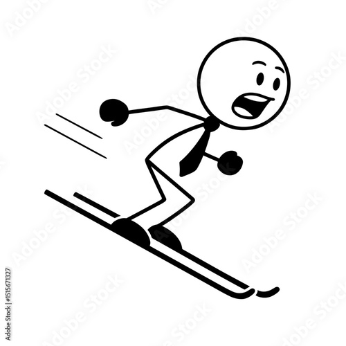 Stick figure skiing downhill in action