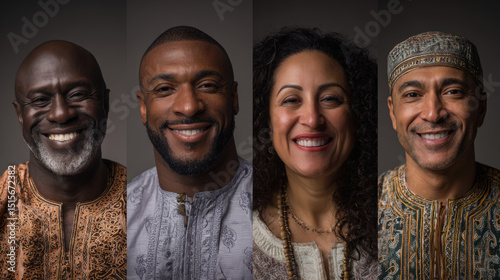 A striking collection of diverse individual portraits, each uniquely framed and infused with distinct cultural elements. DEIB, DEI