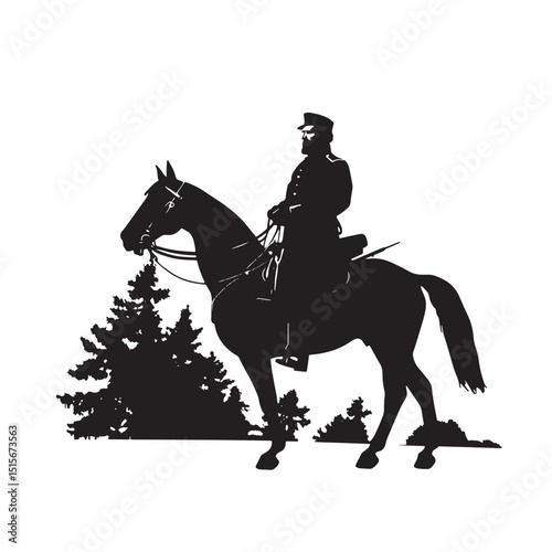 Horse rider silhouette on galloping horse isolated on white background vector illustration