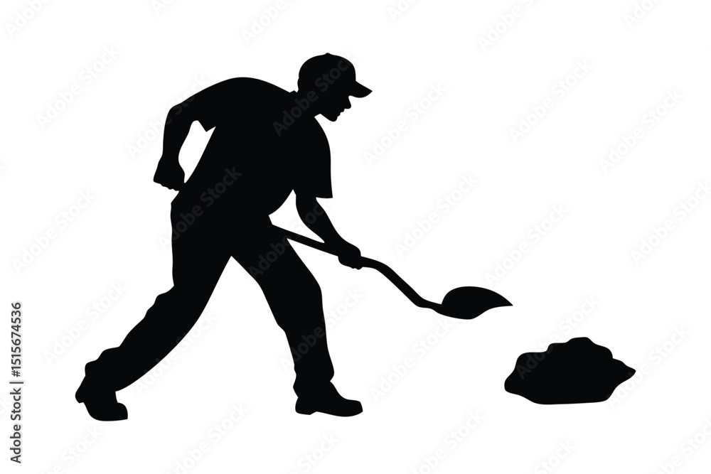 Obraz premium worker silhouette with shovel labor icon