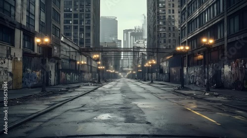 Gloomy City Street at Night with Wet Asphalt