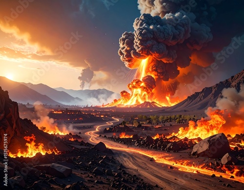 Volcanic eruption landscape