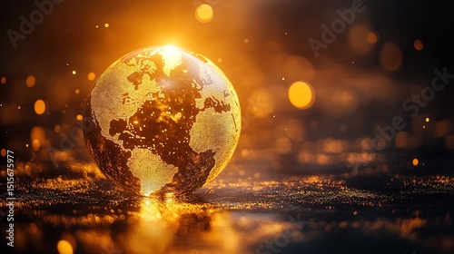 A golden business globe glowing with the light of global economic dominance photo