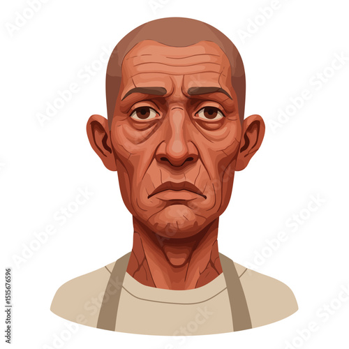 Portrait of a Serious Older Man Character with Detailed Facial Wrinkles