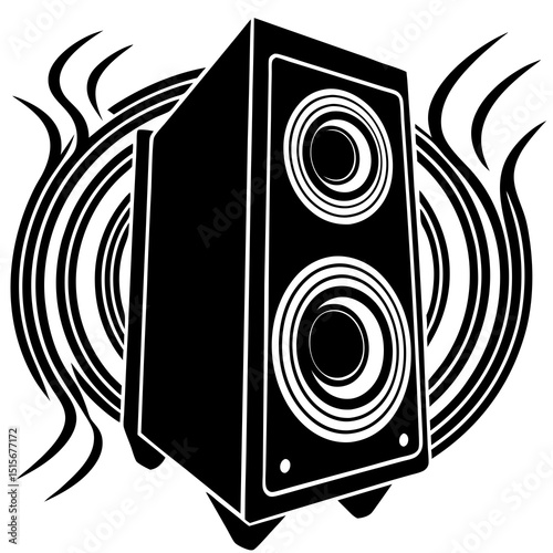 Black and white stereo speaker with sound waves