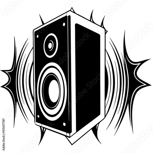 Monochromatic speaker with sound waves illustration
