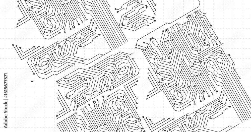 Fototapeta premium Vector Abstract circuit board connecting dots and lines , data visualization technology background isolated design. 