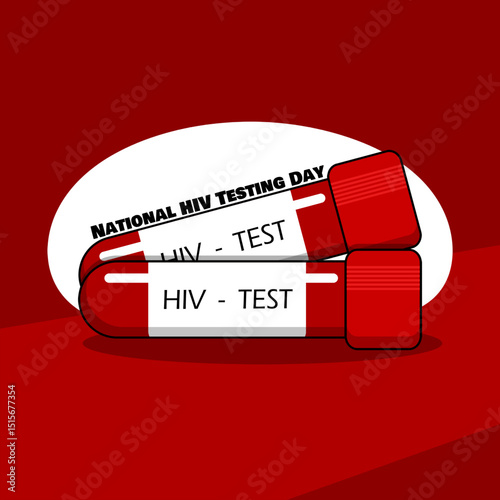 National HIV Testing Day to celebrate on June 27th. Illustration of two tubes containing blood for HIV testing on red background. Health event banner.