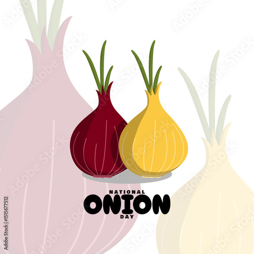 National Onion Day to celebrate on June 27th. Illustration of red onion and bulb onion on white background.