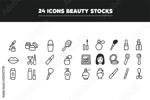 24 Beauty Icons – Skincare and Makeup Line Style Vector Set