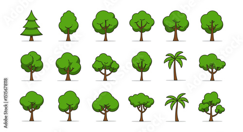 Diverse Green Tree Clipart Collection: Flat Design Nature Vector Set