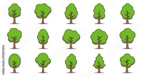 Diverse Green Tree Clipart Collection: Flat Design Nature Vector Set