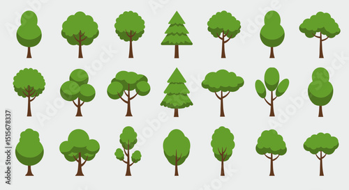Diverse Green Tree Clipart Collection: Flat Design Nature Vector Set