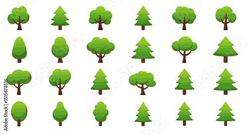 Diverse Green Tree Clipart Collection: Flat Design Nature Vector Set