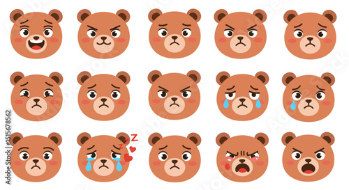 Cute Bear Emoticons & Emojis: Expressive Cartoon Animal Faces