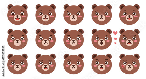 Cute Bear Emoticons & Emojis: Expressive Cartoon Animal Faces