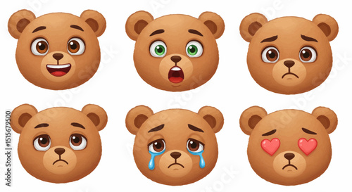 Cute Bear Emoticons & Emojis: Expressive Cartoon Animal Faces