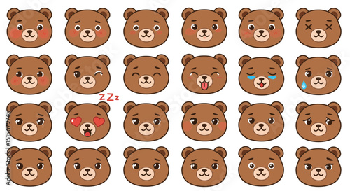 Cute Bear Emoticons & Emojis: Expressive Cartoon Animal Faces